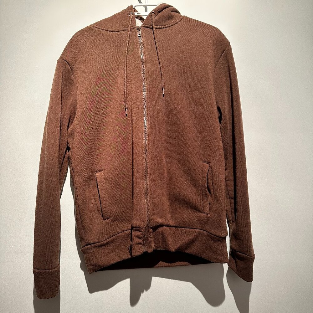 Sherpa Lined Zip-Up Fleece Hoodie - Brown / Small